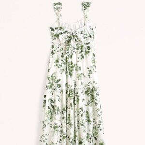 Bow Back Poplin Maxi Dress (White/Green Floral Pattern)